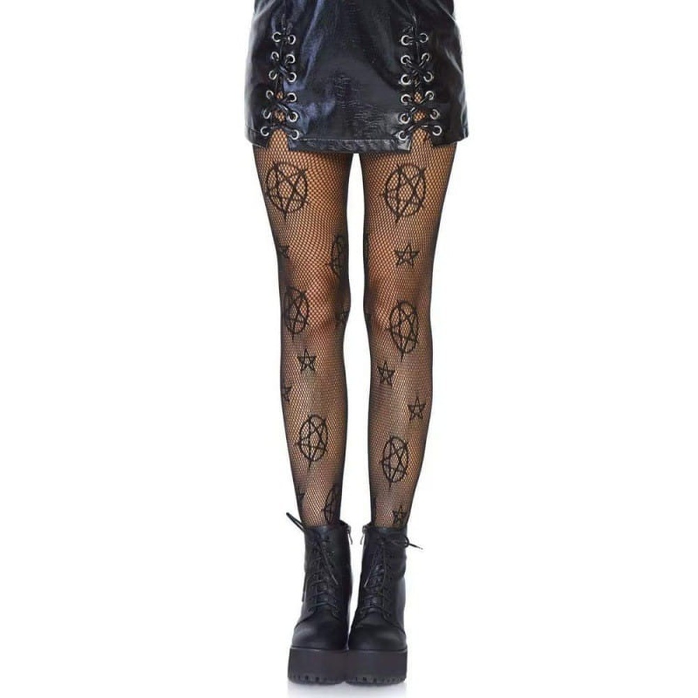 Zac's Alter Ego - Pentagram Pattern Stretch Fishnet Strumpfhose - Schwarz
